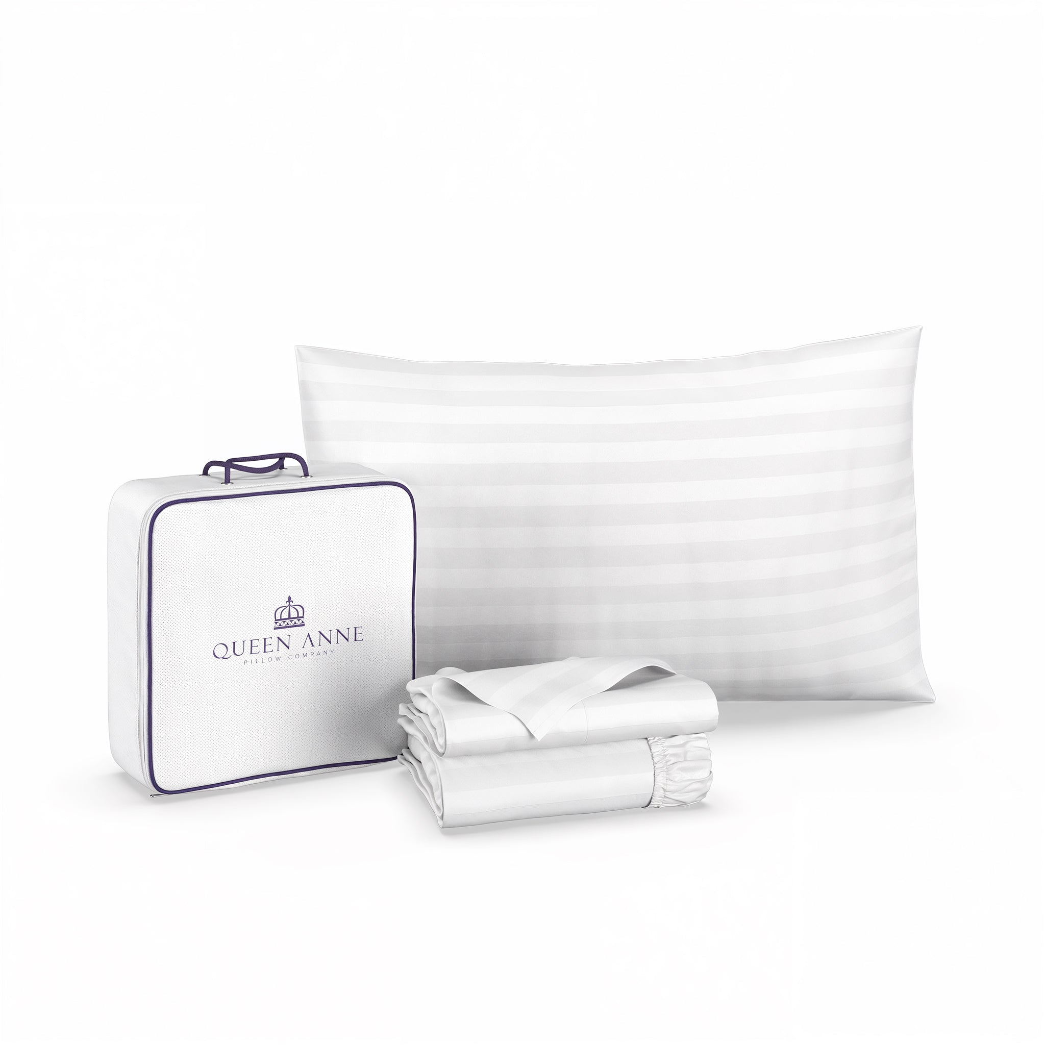 Queen Anne 300 Thread Count Long-Staple Cotton Percale Sheets – Sateen Stripe, Hotel-Quality Cooling Bed Sheets