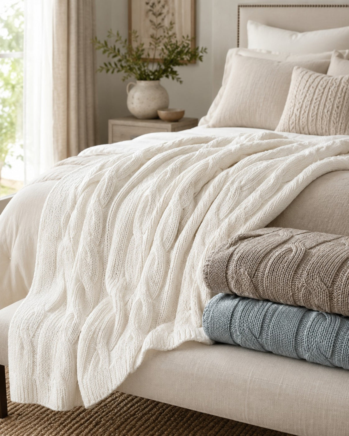 Cable knit faux cashmere throw blanket