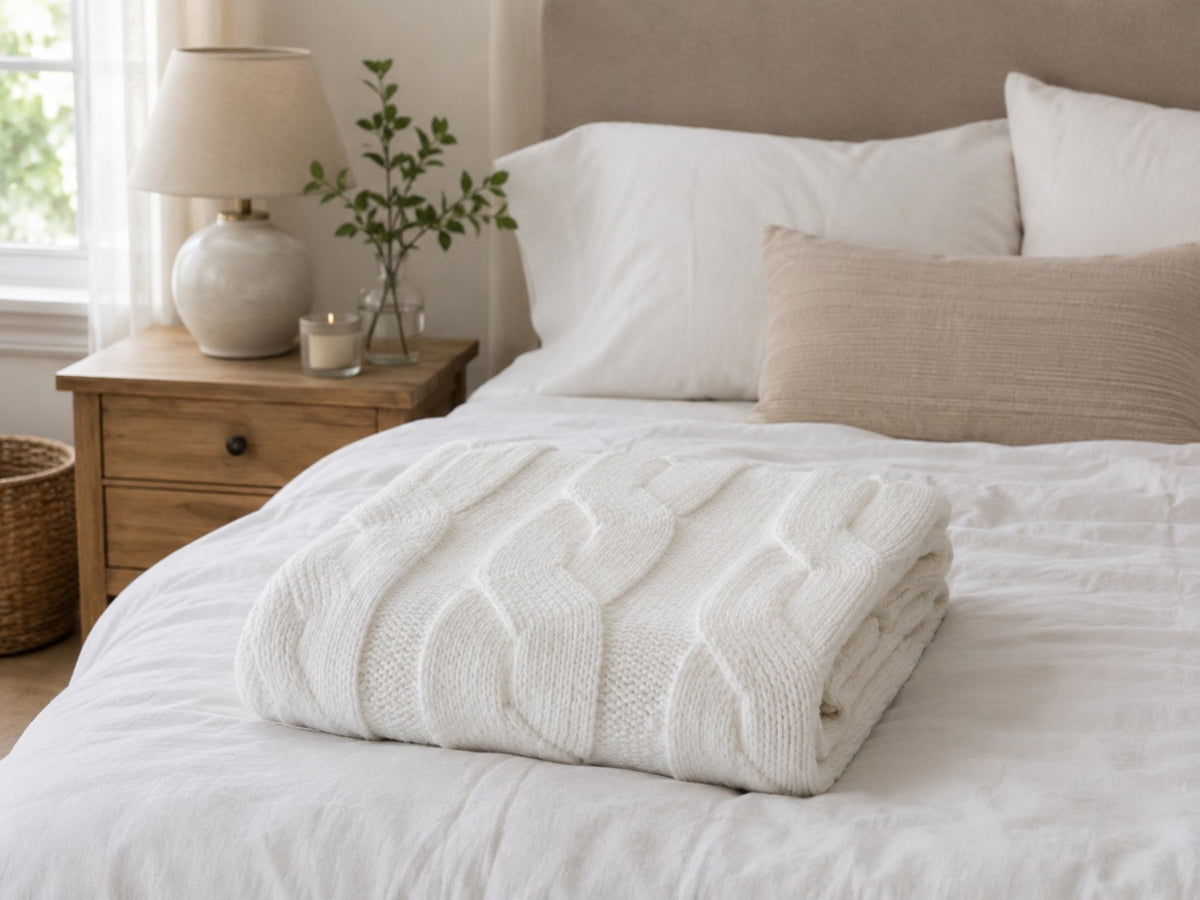 Cable knit faux cashmere throw blanket