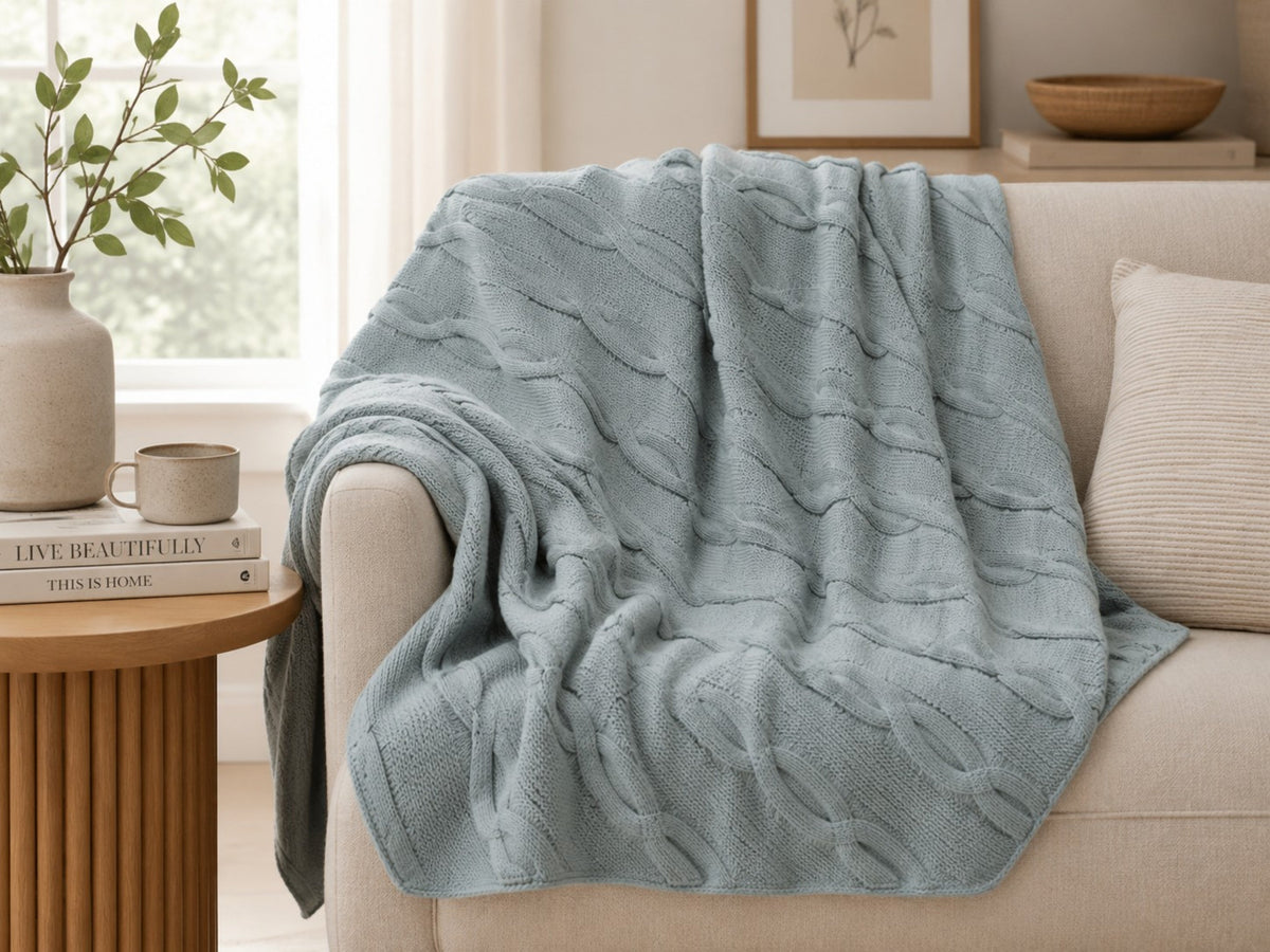 Cable knit faux cashmere throw blanket