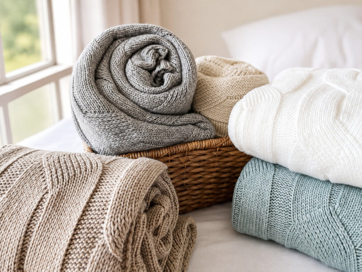 Cable knit faux cashmere throw blanket