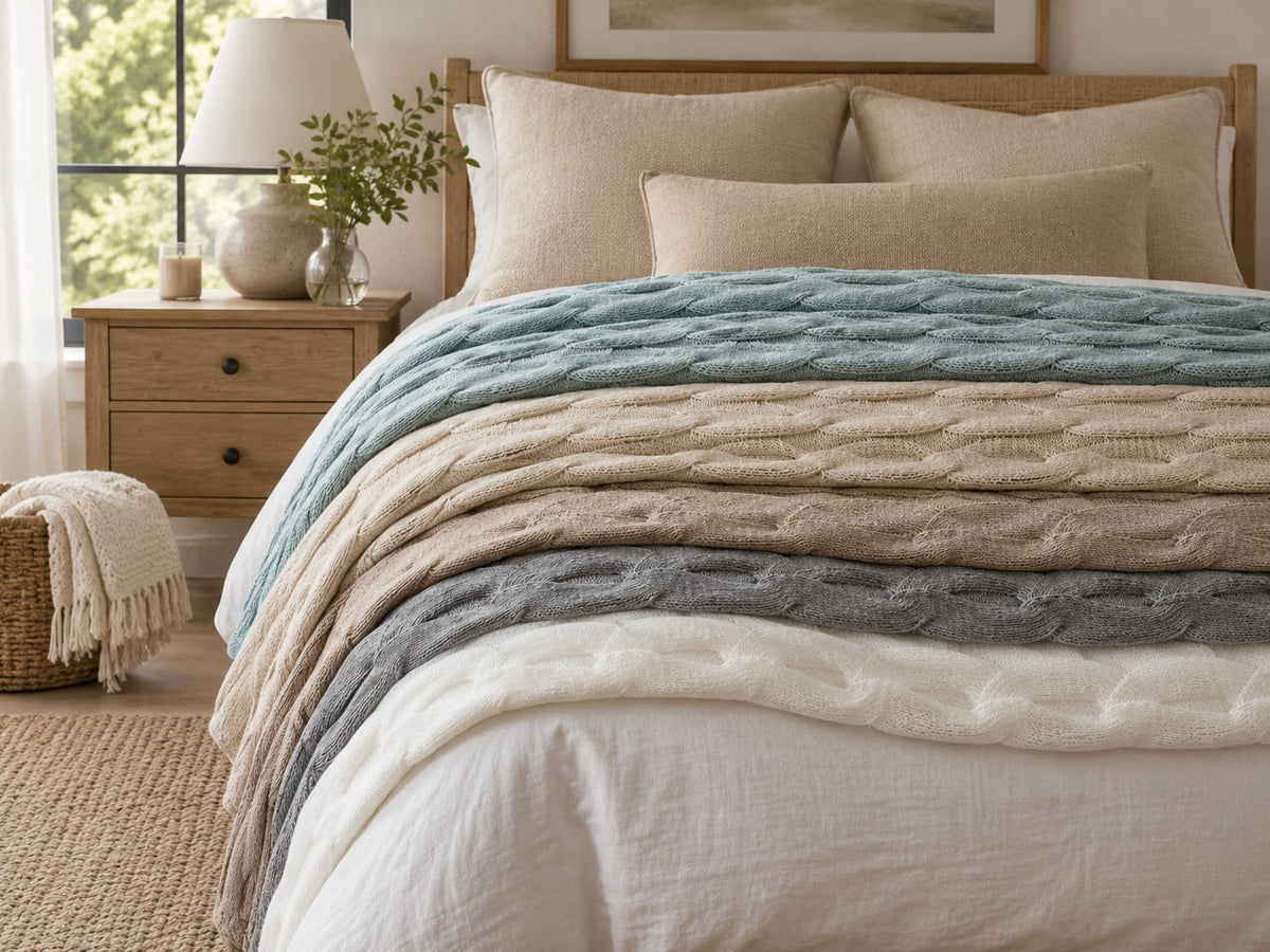 Cable knit faux cashmere throw blanket